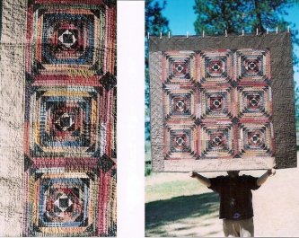 Cheryle Harte from California sent me this picture of her Night Flight she just finished. Cheryle says she's named her quilt "Mountain Cabin". In the lightest border she quilted in her name, date, location and the name of the quilt using perle cotton. I h
